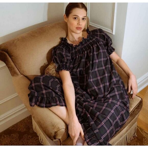 HILL HOUSE Home Caroline Nap Dress Green Tartan Print M - Picture 1 of 8